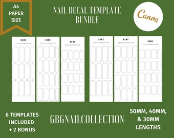 Nail Decal Templates: DIY Waterslide, A4 Canva (Digital Download)