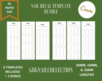 8 Nail Decals Templates DIY Digital Waterslide + FREE Bonus| Digital Instant Download Customizable | Custom Nail Wraps Short Medium Long XL