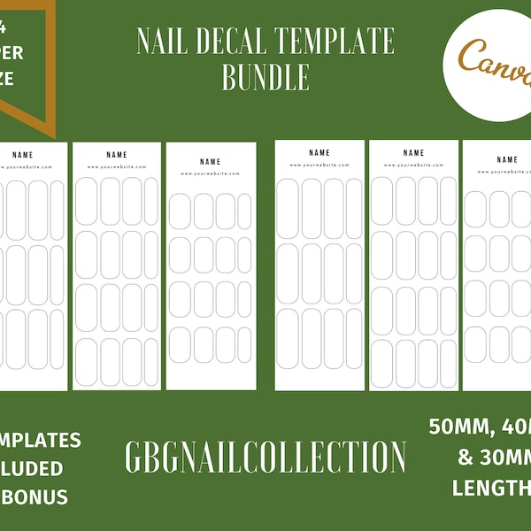 8 Nail Decals Templates DIY Digital Waterslide + FREE Bonus| Digital Instant Download Customizable | Custom Nail Wraps Short Medium Long XL