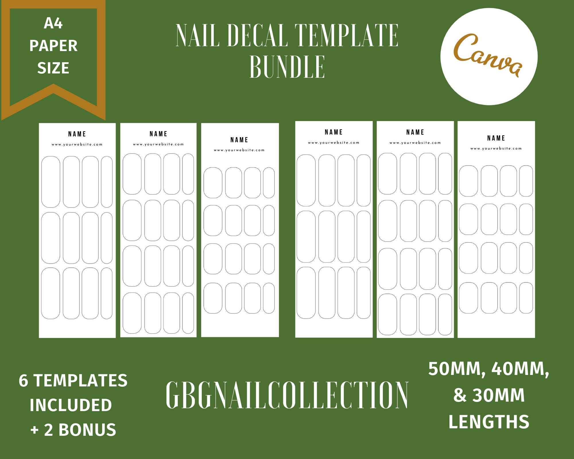 8 Nail Decals Templates DIY Digital Waterslide FREE Bonus Etsy Espa a