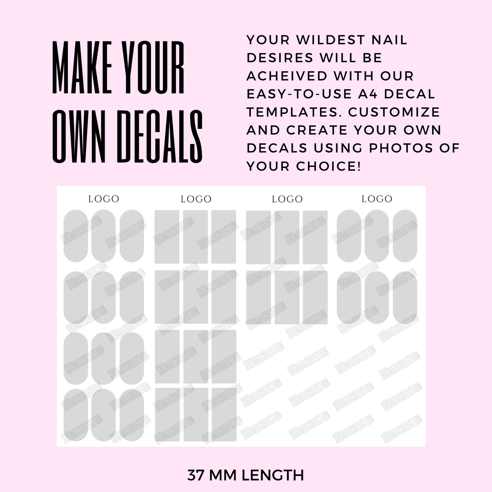 Nail Decals Template Digital A4 Size Instant Download 4 | Etsy