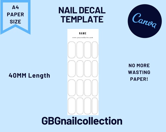Nail Decal Template Digital A4 40MM Size Instant Download - Etsy