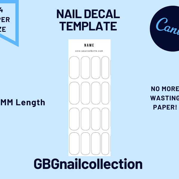 Nail Decal Template Digital A4 40MM Size | Instant Download | Customizable Template | Custom Water Nails Decals | Waterslide Nail Template