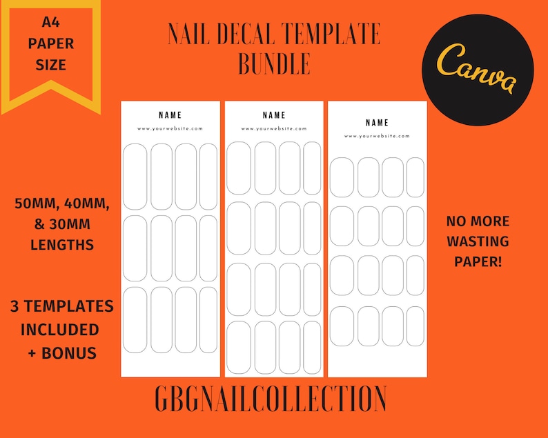 4 Digital Nail Decals Template A4 Size | Instant Download ...