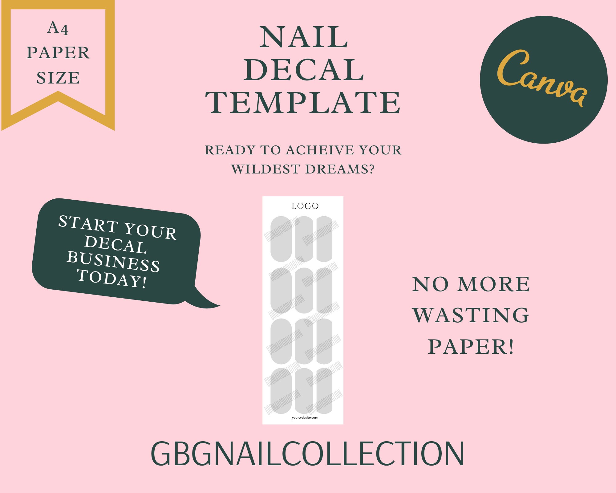 Nail Decals Template Digital A4 Size Instant Download Customizable