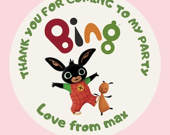 Bing party stickers, thank you for coming to my party, bing party bags