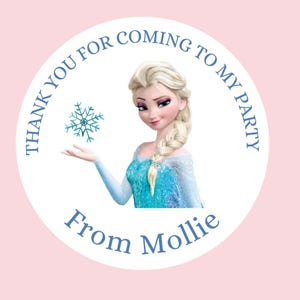 Personalised frozen themed birthday stickers, party bag lables, sweet cones image 1