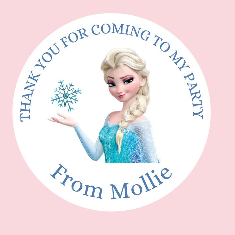 Personalised frozen themed birthday stickers, party bag lables, sweet cones image 1