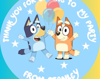 Stilcker bleu personnalisé d'anniversaire Bluey, autocollants doux cônes Cadeaux Bluey. Sacs de fête