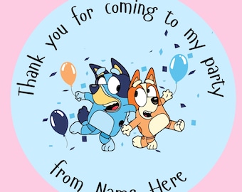Stickers personnalisés anniversaire Blue Bluey Merci d'être venu à ma fête Stickers cônes sucrés Stickers sac de fête