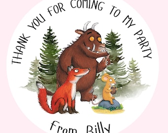 Stickers anniversaire Gruffalo personnalisés, stickers anniversaire, merci d'être venu à ma fête stickers