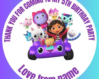 Stickers personnalisés maison de poupée Gabbys Stickers anniversaire Merci d'être venu à ma fête Stickers cône sucré stickers maison de poupée Gabbys