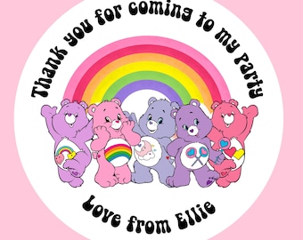 Autocollants personnalisés d'anniversaire d'ours de soins bleus, merci d'être venu à ma fête, autocollants de cône sucré, autocollants de sac de fête