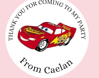 Autocollants personnalisés d'anniversaire de voitures pour enfants, sac de fête, autocollants de cône doux, étiquettes de fête