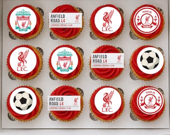 Décoration de gâteau comestible Liverpool, cup cake, carte de gaufrette, gâteau de Liverpool