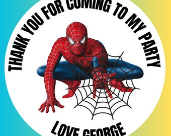 Personalised Spiderman Birthday Stickers, Party Bag Thank You Labels