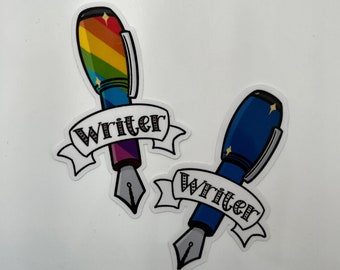 Writer stickers, writer gifts, gifts for writers, gift for author, fountain pen sticker, rainbow stickers, author sticker, writing stickers