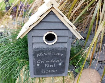 Personalized Bird Box: Laser Engraved Slate Front, Gardener Gift