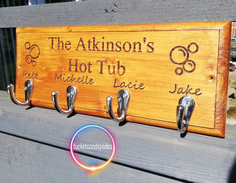 Personalised Laser Engraved Hot Tub Sign Towel Holder Hooks Etsy UK