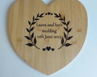 Personalised laser engraved wooden heart chopping board, perfect wedding gift, great addition to the kitchen, great gift for any occasion