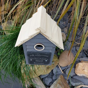 Personalised Bird Box, Bird House, Grey or Blue, laser engraved slate front.Great Gardener's gift idea, bird watcher's gift idea,Garden gift zdjęcie 5