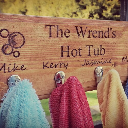 Personalised Laser Engraved Hot Tub Sign Towel Holder Hooks Etsy UK
