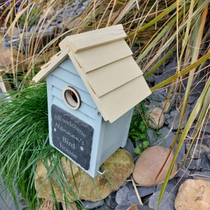 Personalised Bird Box, Bird House, Grey or Blue, laser engraved slate front.Great Gardener's gift idea, bird watcher's gift idea,Garden gift zdjęcie 8