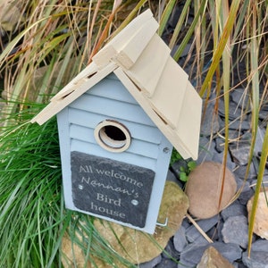 Personalised Bird Box, Bird House, Grey or Blue, laser engraved slate front.Great Gardener's gift idea, bird watcher's gift idea,Garden gift zdjęcie 9