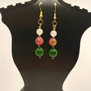 Love Manifestation Healing kristallen oorbellen | Spirituele sieraden watermeloen, toermalijn, groene aventurijn en rozenkwarts
