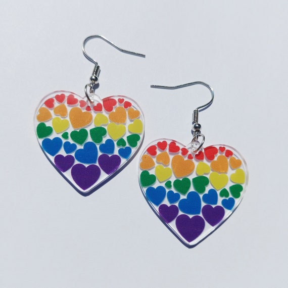 Orecchini A Cuore Arcobaleno In Argento 925 - LGBTQ+ Orgoglio - Red Crimson