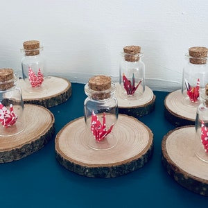 1, 4, 6 o 12 pequeñas grullas de papel de origami en botella de vidrio con corcho para bodas, regalos de fiesta, decoración de mesas, regalos, Navidad