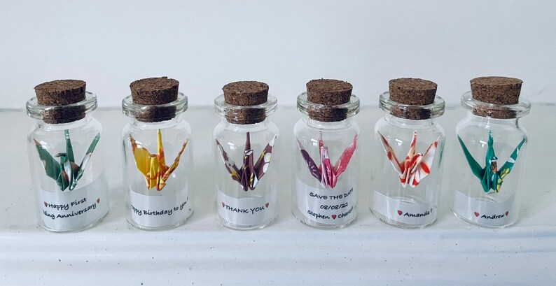 146 or 12 Tiny Origami Paper Crane in Glass Bottle With Cork - Etsy UK