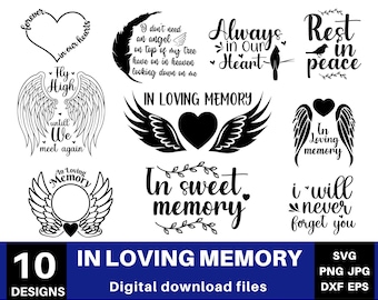 In loving memory svg, loving memory png, memorial svg, rest in peace svg, angel wings svg, in memory of svg, svg files for cricut