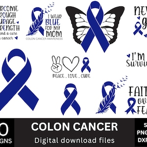 Colon Cancer Svg, Cancer Awareness Svg, Cancer Ribbon Svg, Blue Ribbon Svg, Colon Cancer Ribbon, Colon Cancer Png