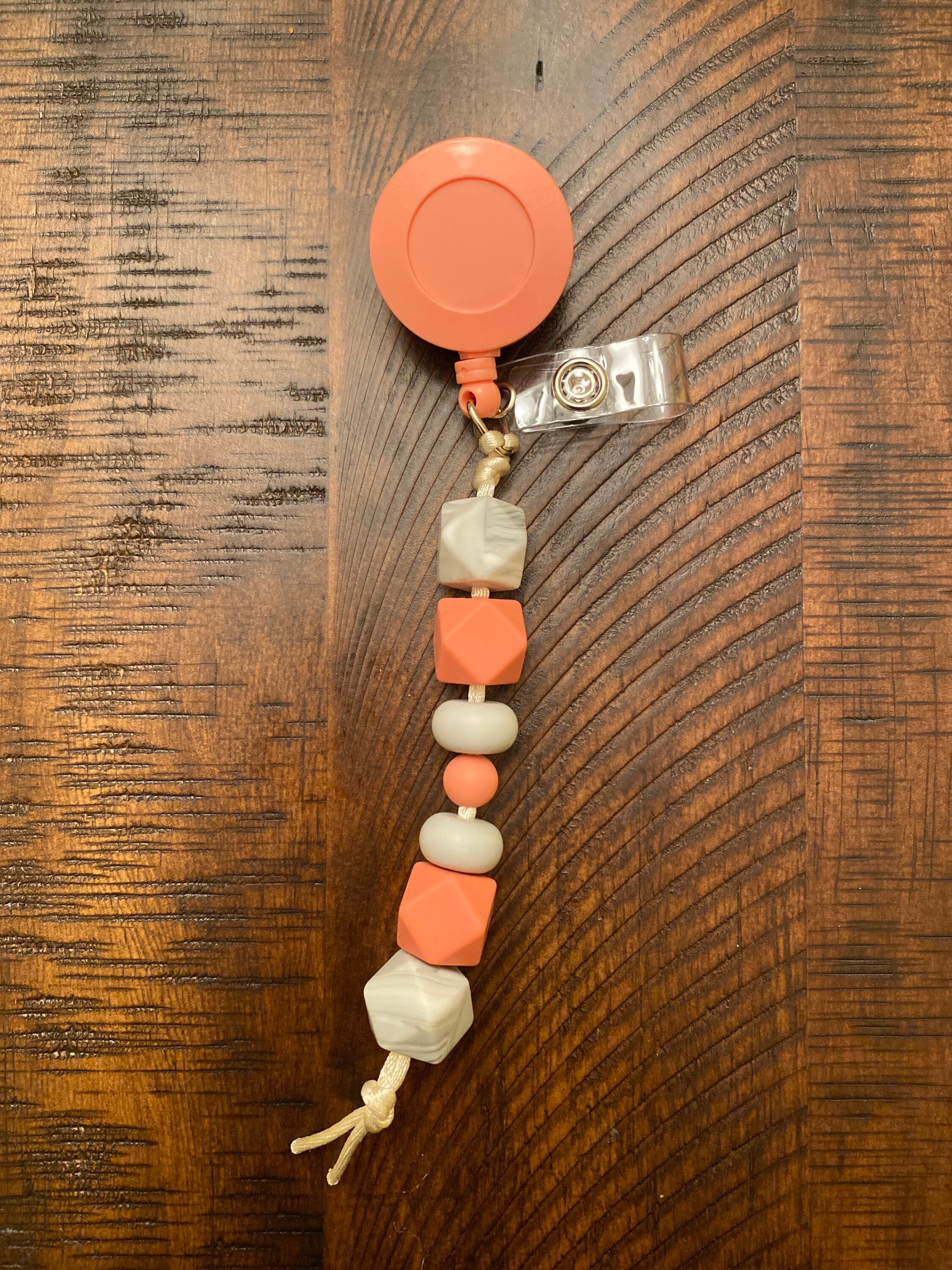 Gray and Pink Marble Silicone Bead Badge Reel Etsy