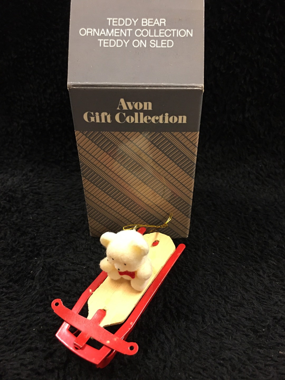 Vintage Avon TEDDY BEAR Ornament Sled Etsy