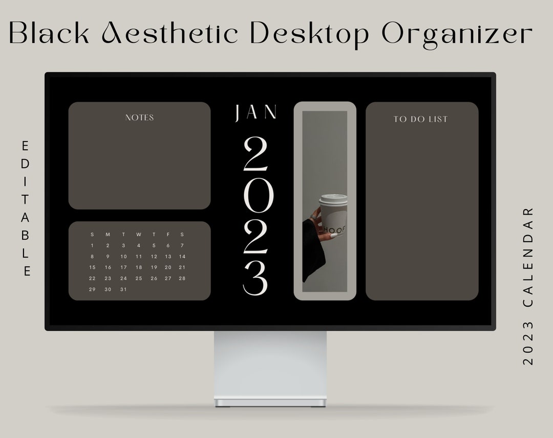 2023 Monthly Desktop Organizer Minimal Black Aesthetic Calendar