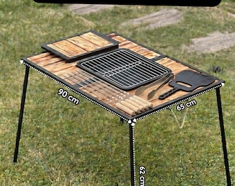 Tavolo per barbecue pieghevole, fornello a carbone portatile, tavolo da picnic per campeggio, postazione di cottura all'aperto