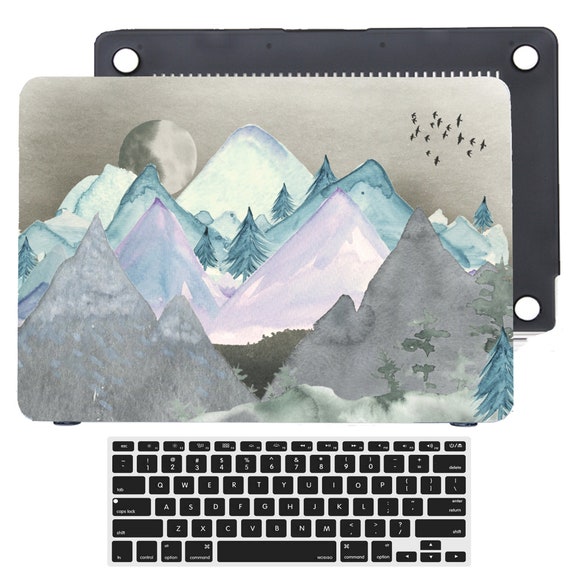 Watercolor Mountains Landscape Birds Printing Shell Hard Case Rubberized Cover for MacBook Air 13 M1 Pro 13 2020 Pro 16 15 Air 11 12 Laptops