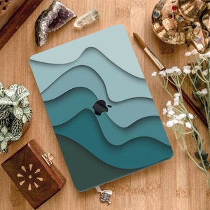 Aesthetic Gradual Blue Abstract Waves Art Pastels Printing Hard Case Rubberized Cover for MacBook 13 Pro 14 2025 Pro 16 15 Air 11 12 Laptop