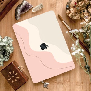 Rosa Beige Graduelle gewellte Streifen Abstrakter Druck Hard Case One Line Zeichnung Gummierte Abdeckung für MacBook Air 11 Pro 13 14 16 15 Laptop