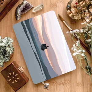 Estuche rígido de goma con estampado de paisaje de montaña a rayas minimalistas y bonita escena de puesta de sol para MacBook Air M1 Pro 13 16 15 Air 11 12 Laptop
