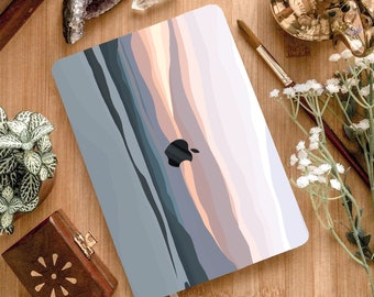Seamless Mountain Landscape Pretty Sunset Minimalist Scene Printed Hard Case Rubberized Cover for MacBook Pro 13 14 16 15 Air 11 12 Laptop