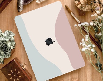 Pink Cream Blue Minimalist Wavy Layers Abstract Printing Hard Illustration Case Rubberized Cover for MacBook Air Pro 11 13 14 15 16 Laptops