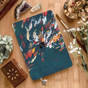 Koi Fishes Oil Painting Design Traditional Japanese Art Printing Case Hard Rubberized Cover for MacBook Air 13 M1 Pro 2025 Pro 16 15 Air 11
