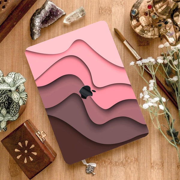 Gradual Pink Abstract Waves Art Pastels Printing Shell Hard Case Rubberized Cover for MacBook Air 13 M1 Pro 2023 Pro 16 15 Air 11 12 Laptop