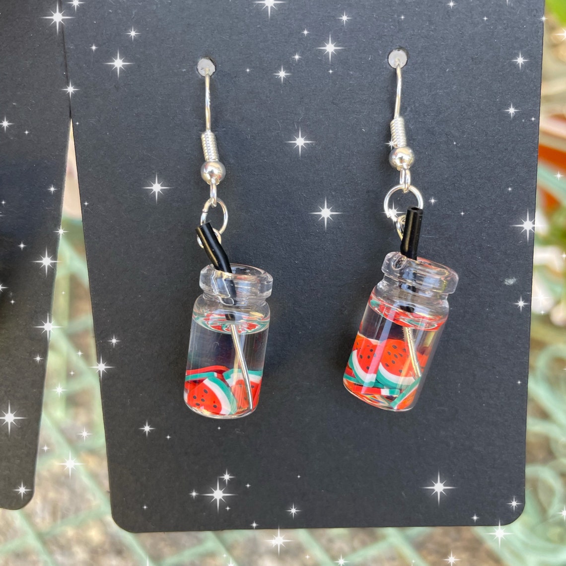 Mason jar earrings with lemon and watermelon y2k indie Etsy