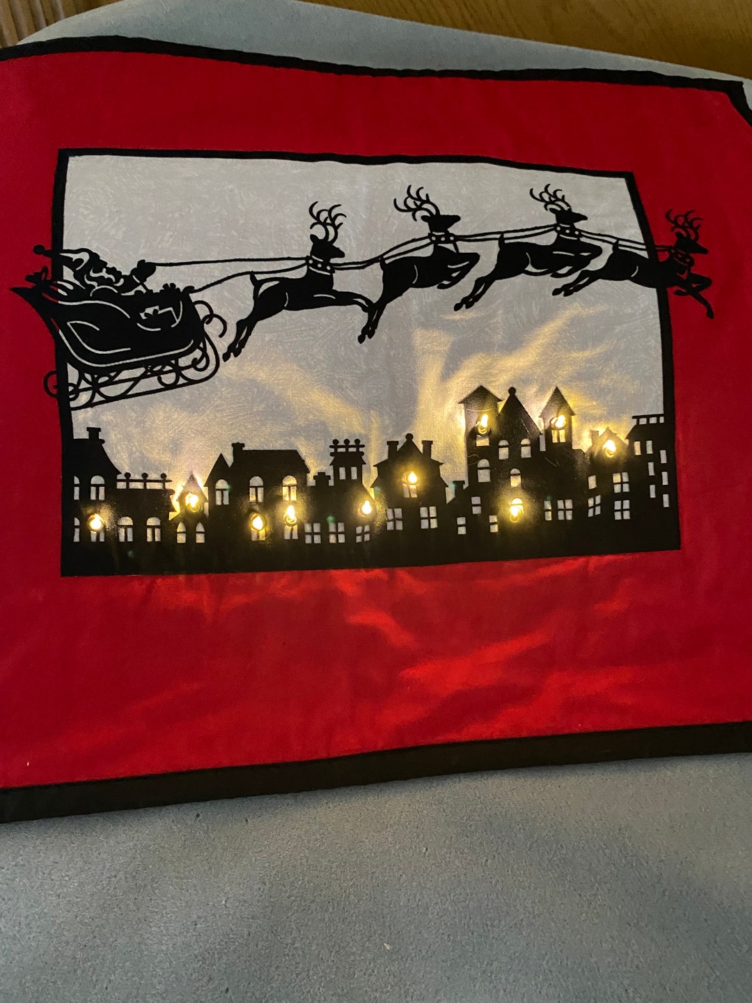 Lighted Santa and Reindeer Wall Hanging Etsy