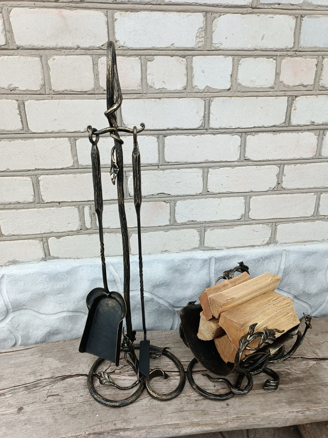 Wrought Iron Fireplace Set. Etsy