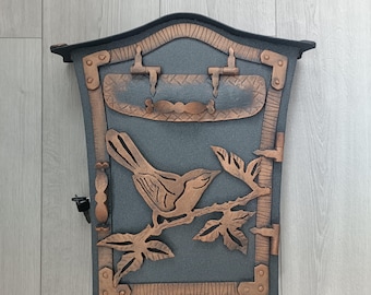 Buzón de hierro forjado a mano: diseño rústico de pájaro, para montar en la pared